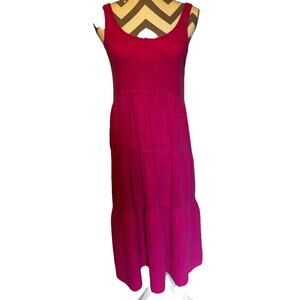 Mango MNG Flared Cotton Dress Fuchsia Tiered Midi Sleeveless 2 Beach Coastal